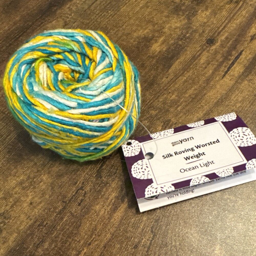 Darn Good Yarn Ocean Light Recycled Silk Roving Worsted Weight, New